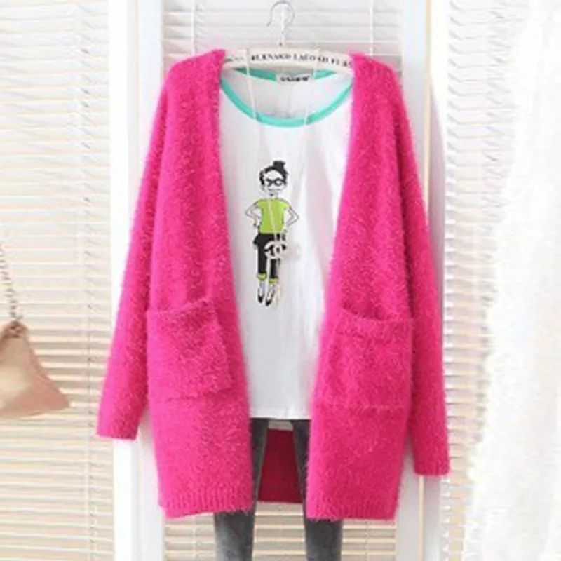 Hippocampus knitted long cardigan women high elastic casula women sweater plus size women clothing long sleeve ladies top pink