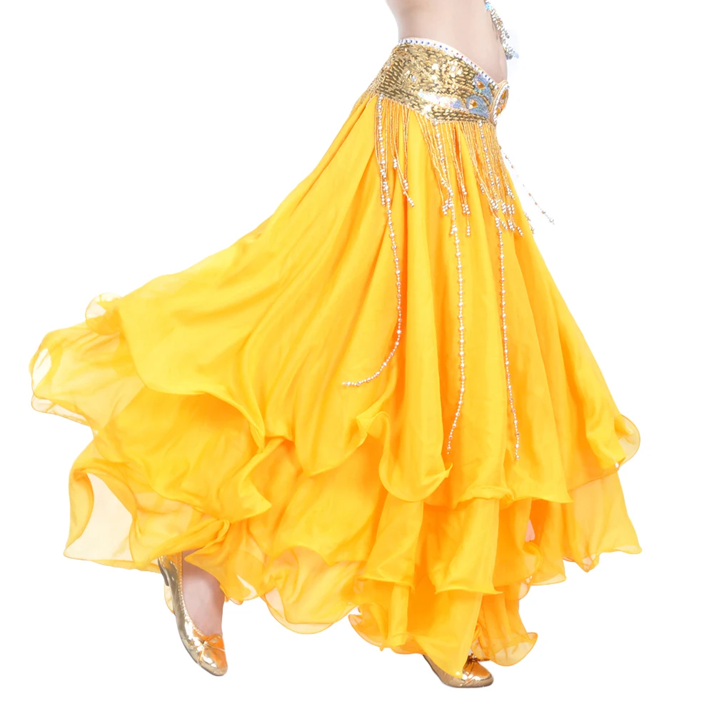 Племенной юбка для танца живота Для женщин длинные цыганские шифон вьючная юбка танец живота практика/производительность юбка 14 Цвета без ремня - Цвет: Yellow