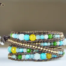 Мода Зеленый Смешанная золотые самородки обхватываемый браслет с камнями