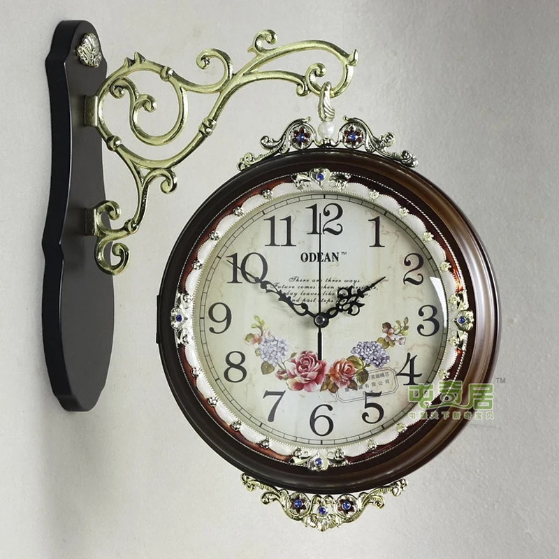 Wooden Wall Clock Double Sided Watch Digital Wall Clocks Relogio Parede