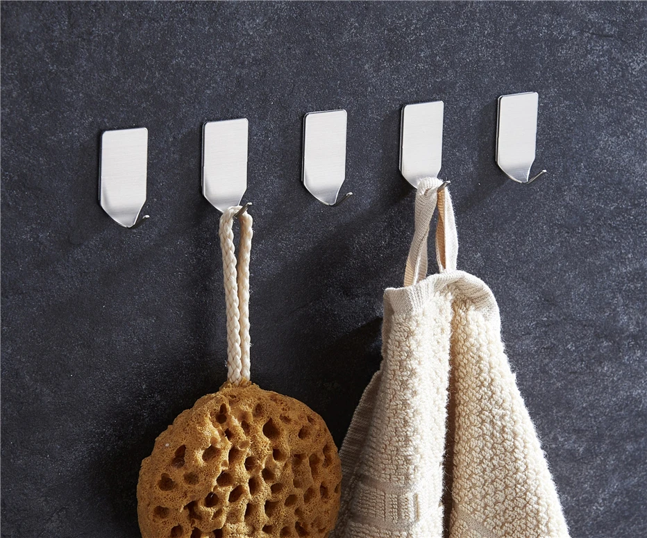 Stainless Steel Self Adhesive Hooks On The Wall Door Hanger Kitchen Bathroom Sundries Organizer Coat Key Holder1