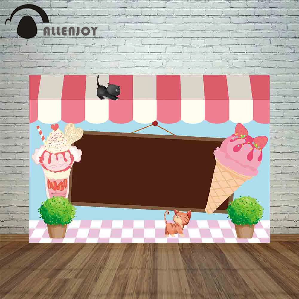 

Allenjoy photo photocall background blackboard cartoon child ice cream shop cats children canopy photographic camera backdrop