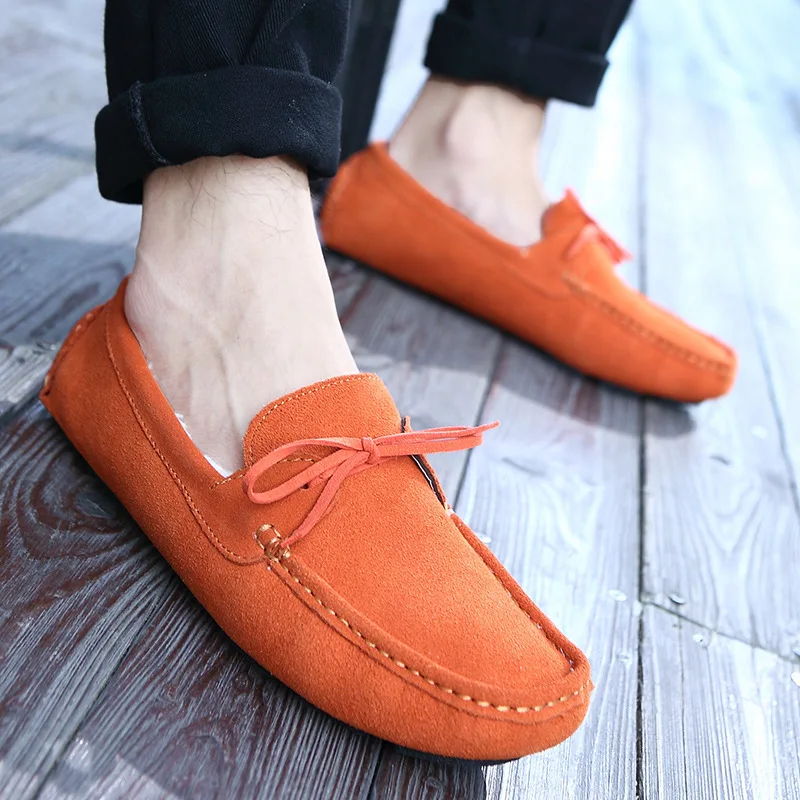 

Men's Loafers Soft Moccasins Winter Warm Genuine Leather with Fur Solid Male Slip on Bathroom Suede Black Gommino Driving Shoes