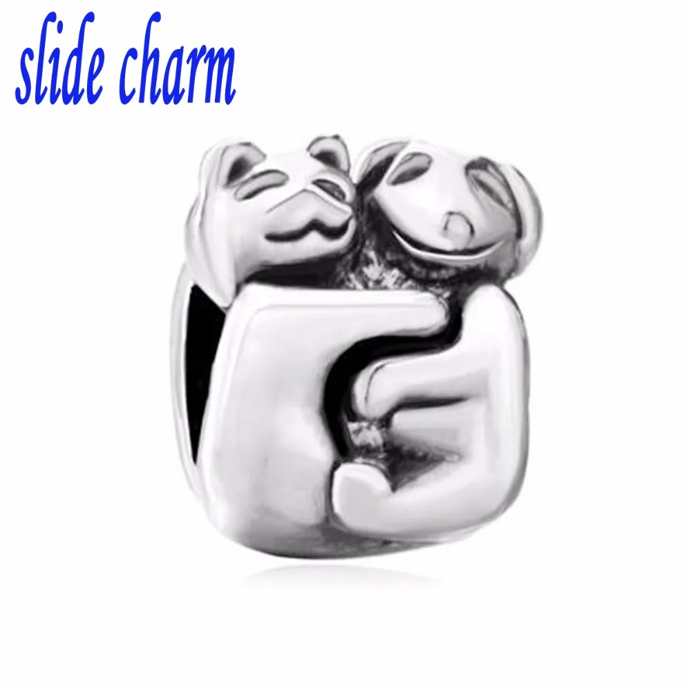 

slide charm Free shipping dogs and cats brothers charm beads fit Pandora bracelet is the mother lover Christmas gift