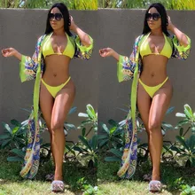 Сексуальные модные повседневные бикини летние из трех частей Модные женские африканские печати пляжные бикини, купальный костюм