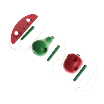 

Fun Wooden toy Worm Eat Fruit Apple pear Educational Toys Early Learning Teaching Aid Baby Kids Toys Gift
