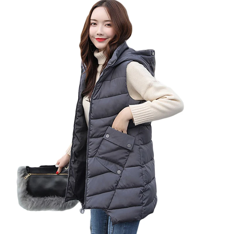 

New Medium-Long Cotton Padded Winter Vest 2018 Women Waistcoat Plus Size 3XL Slim Sleeveless Jacket Women Long Vest Female D325
