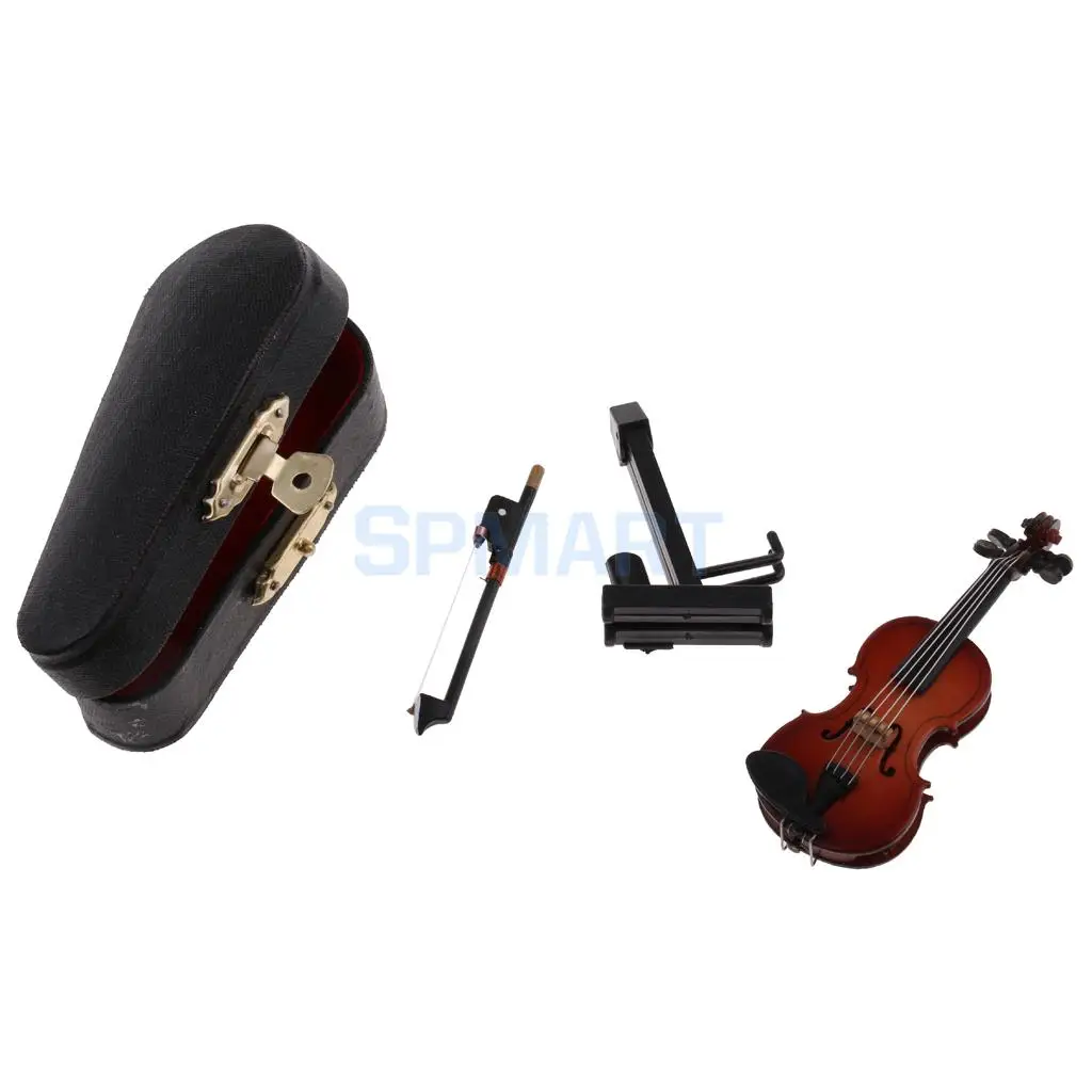 Dolls House Music Room Wooden Violin Musical Instrument with Box for 1/12 Dollhouse Miniatures