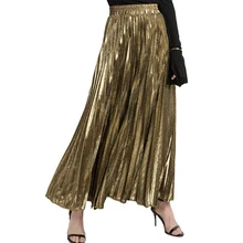Новые летние замшевые юбка цвета: золотистый, серебристый длинные плиссированные юбки Для женщин s Saias миди Faldas Винтаж Для женщин юбка миди