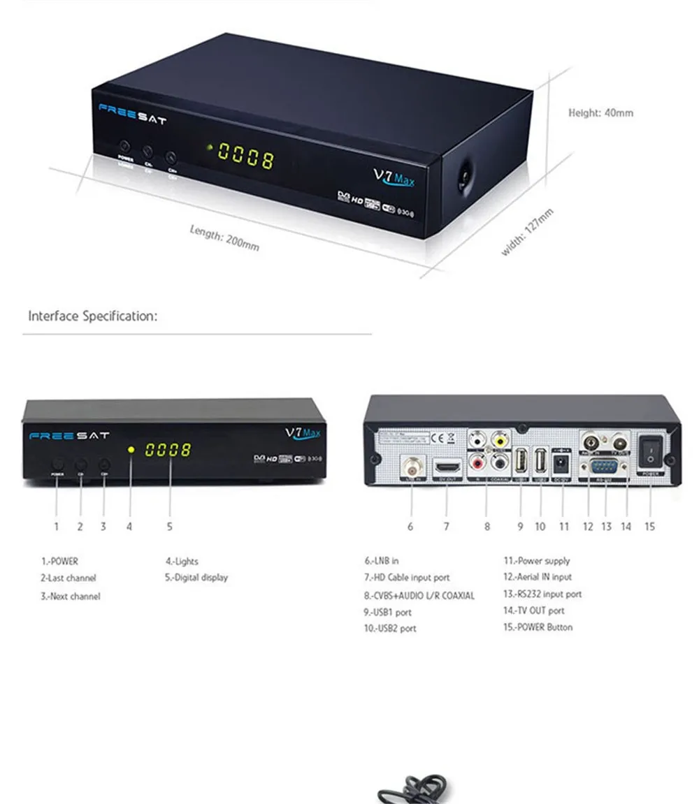 USB спутниковый приемник WIFI с 7 Клин для детей в возрасте от 1 года Европы V7 MAX DVB-S2 спутниковый ТВ приемник PowerVu Biss Key PK V7 декодер