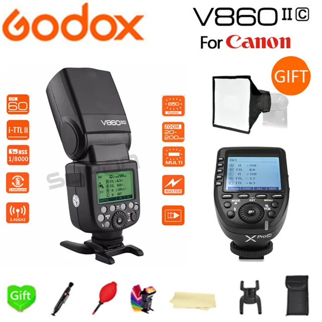 

Godox The Flash V860II-C HSS 1/8000s Li-on Battery Flash Speedlite + Xpro-C for Canon D7500 7D Mark II 6D 70D 60D 1300D 200D