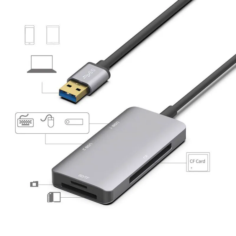 Высокая скорость мульти USB 3,0 концентратор 2 порта Сплиттер Адаптер HUB + SD + TF + устройство считывания SF карт для MacBook Air компьютер PC Аксессуары