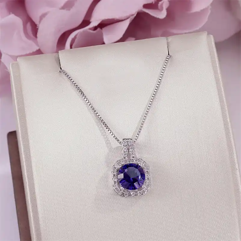 Blue Tanzanite Square Necklace