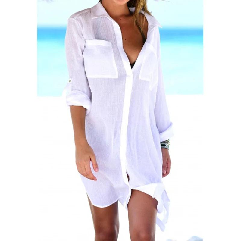 Пляжный халат, пляжный купальник с карманом, Пляжная рубашка, топы, купальный костюм для женщин, Пляжная парео-туника