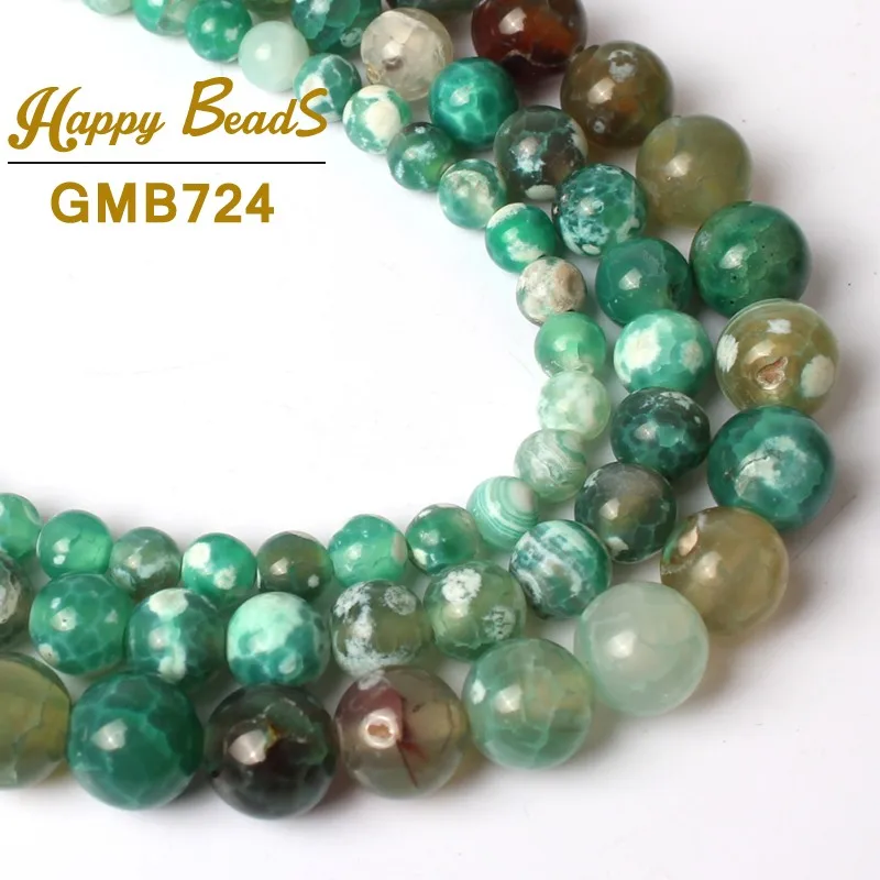 6/8/10mm Dark Green Cracked Fire Agates Natural Stone Beads Round Loose For Jewelry Making 15&quotDiy Bracelet Necklace | Украшения и