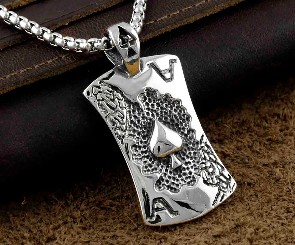 

Men Stainless Steel Biker Playing Cards Spades A Charm Pendant Necklace Jewelry