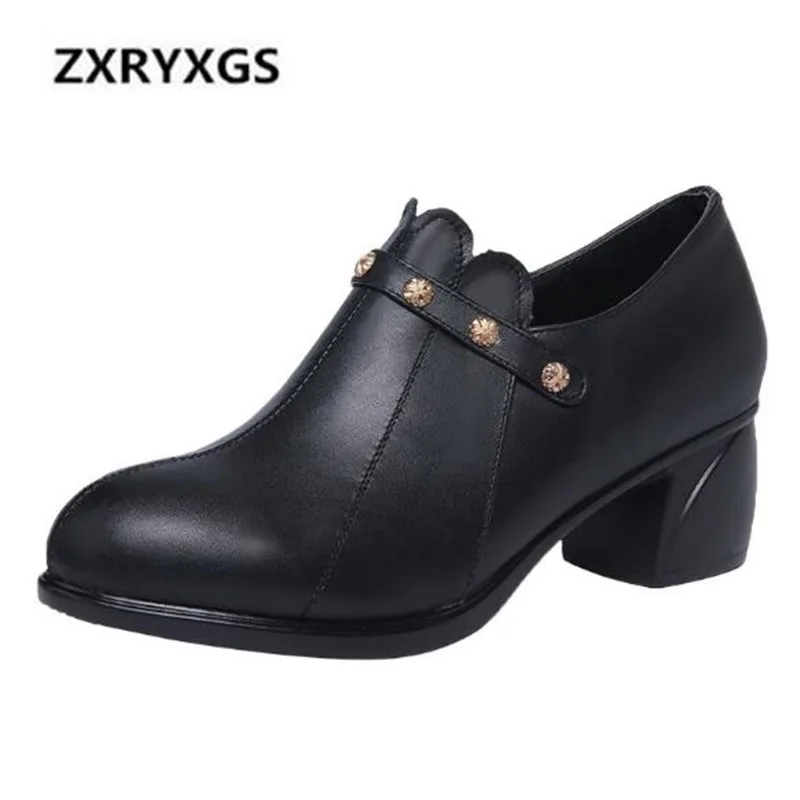 

2018 Autumn/Winter New Fashion Cowhide Leather Shoes Woman Boots Deep Mouth Comfort High Heel Shoes Non-slip Warm Women Pumps
