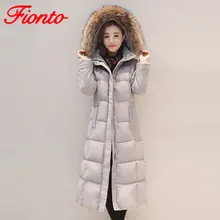 Зимнее женское пуховое пальто с воротником из меха лисы енота, Женская куртка с капюшоном, 90% утиный пух, теплая плотная верхняя одежда A909