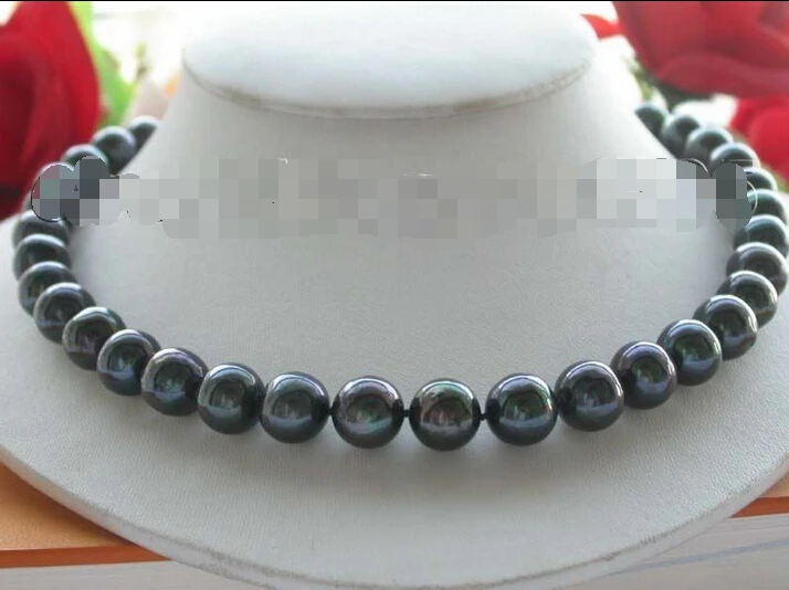 

17" Genuine Natural 12mm Black round pearl Necklace 925silver clasp!^^^@^Noble style Natural Fine jewe FREE SHIPPING