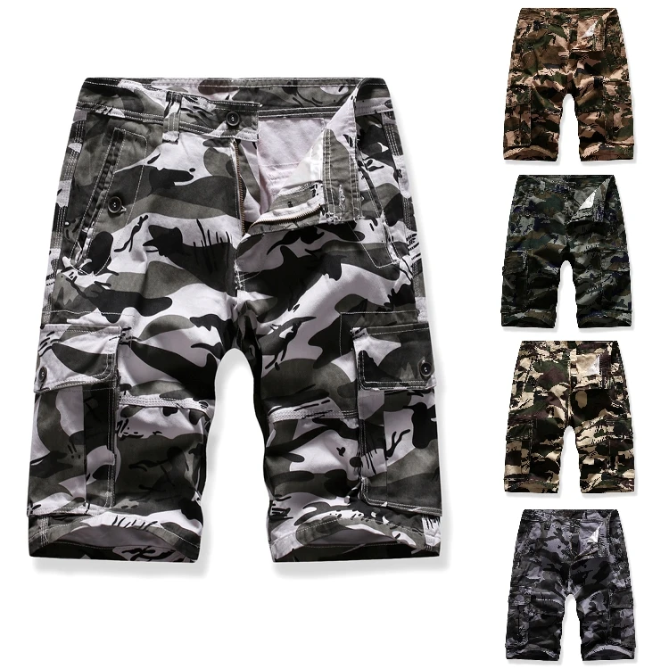 Мужские шорты камуфляжные из чистого хлопка Удобная брендовая одежда мужские повседневные тактические многокарманные многоцветные карго-шорты камуфляжные