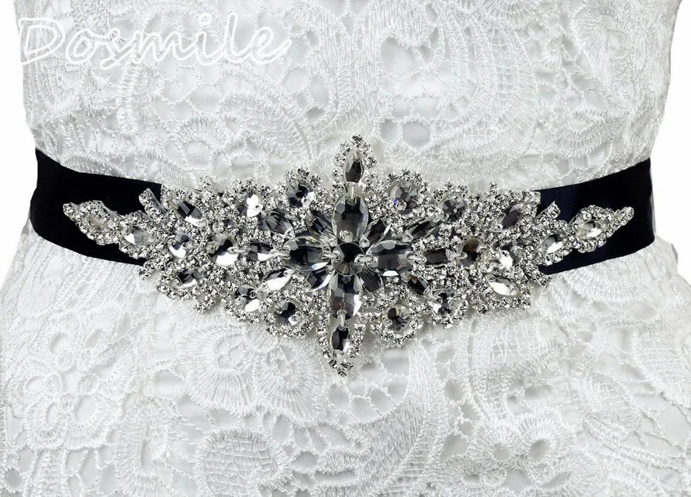 Wedding Evening Dress Belt Luxurious Rhinestone Formal black Belt