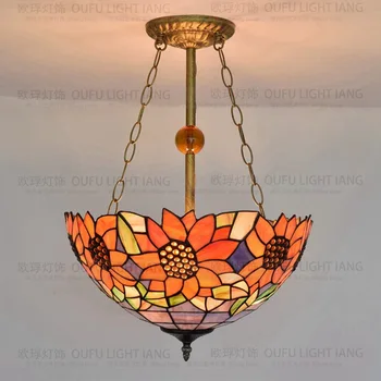 

16inch Tiffany sunflower Stained Glass Suspended Luminaire E27 110-240V Chain Pendant lights for Home Parlor Dining Room
