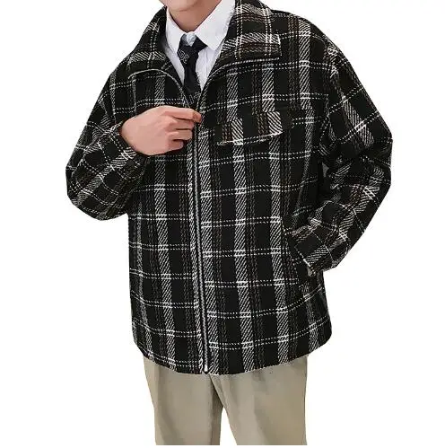 Winter New Jacket Men Woolen Fashion Lattice Warm Outwear Loose Coat Man Clothes Streetwear Bomber Jacket Male Outwear M-5XL