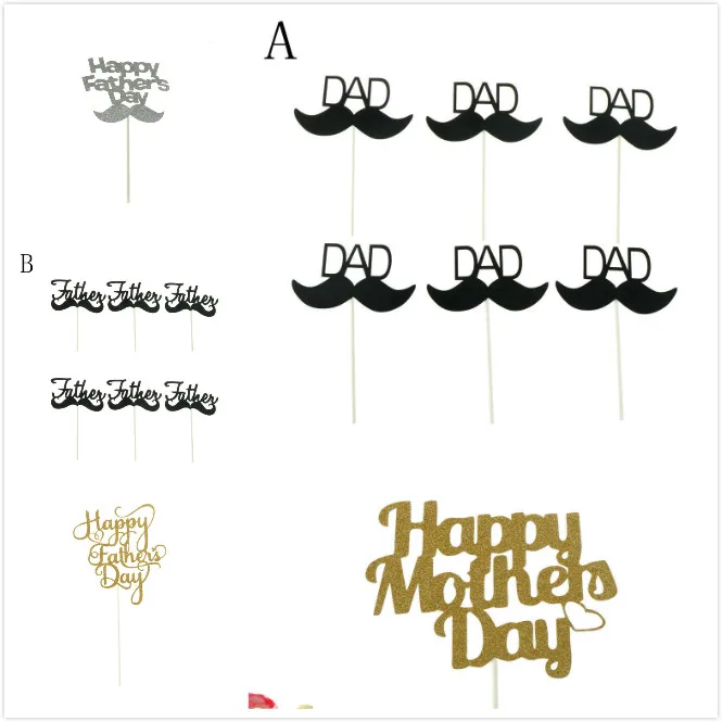 

1/6pcs Happy Mother' Day Father 's Day Cake Toppers Gold Glitter Cupcake Party Cake Decoration Cake Toppers Thanksgiving Gifts