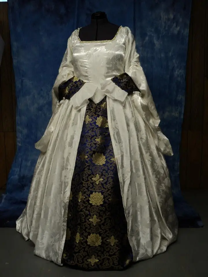 

Женское свадебное платье Queen Anne Boleyn, белое платье с рисунком эпохи Возрождения, платье для костюмированной вечеринки