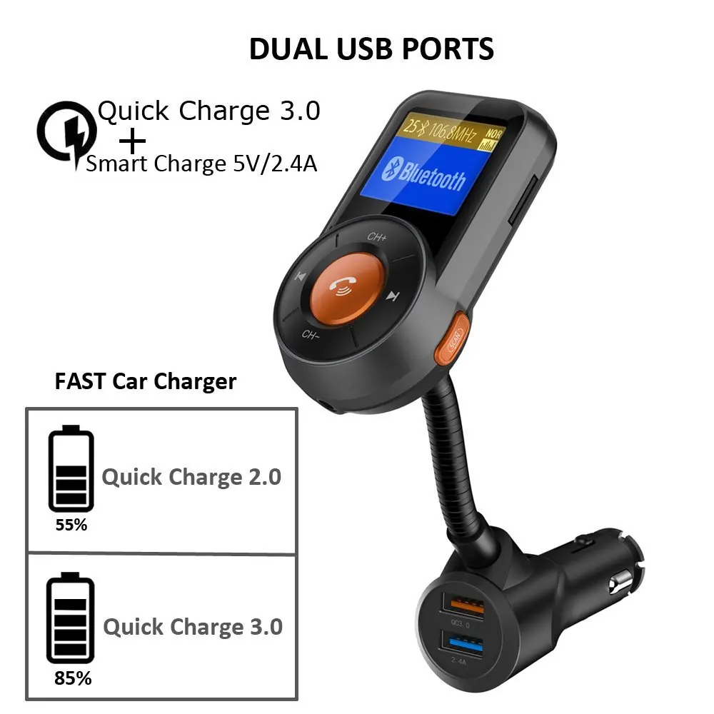 Автомобильный fm-передатчик Bluetooth модулятор передатчик двойной USB зарядное устройство QC3.0 Handsfree держатель телефона аудио MP3 музыкальный плеер для автомобиля