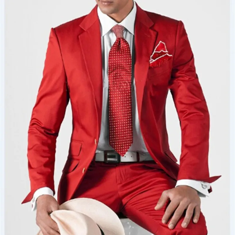 Custom Made Groomsmen Notch Lapel men suit Groom Tuxedos Red Mens Suits