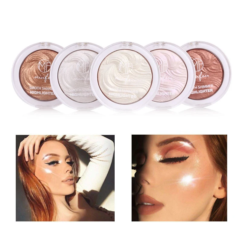 

Shimmer Highlighter Pressed Powder Makeup Brighten Easy to wear Long Lasting Palette Bronzer Glow Kit 6 Colors