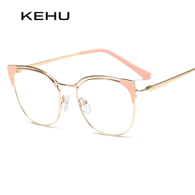 Женские очки в ретро стиле KEHU Cat's Eye Новые прозрачные с металлической оправой