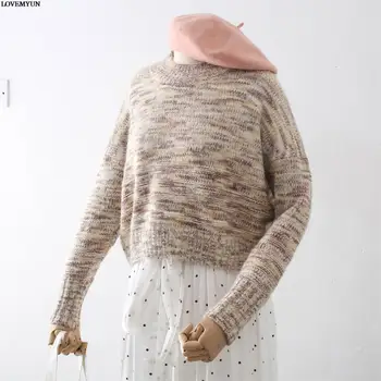 

Autumn New High Collar Sweater Women Multicolor Woolen Yarn Winter Female Pullover Sweaters Loose Casual Short Tops