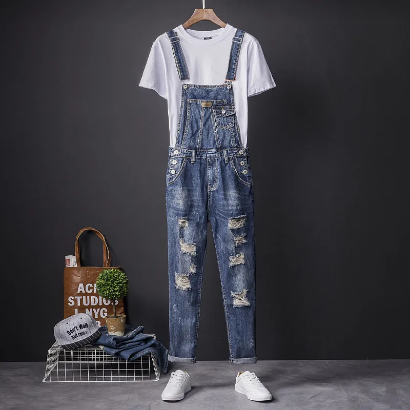 MORUANCLE модные Для мужчин рваные джинсовые Комбинезон Distressed Suspender Jeans Брюки Комбинезоны Комбинезон для человека Размеры S-3XL