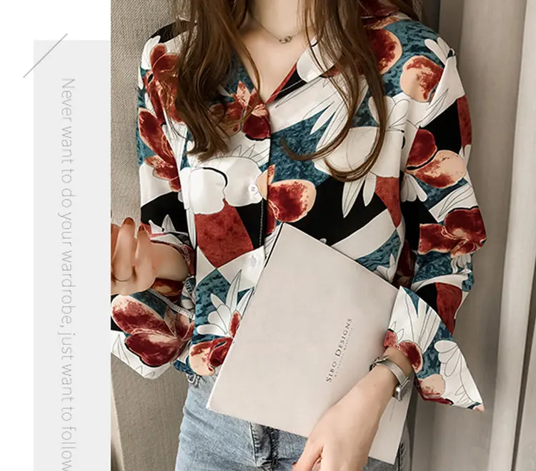 2019 Vintage Print Shirt Femme Plus Size Tops Autumn Women Blouses V-neck Long Sleeve Chiffon Blusas Mujer Chic Chemise Femme (6)