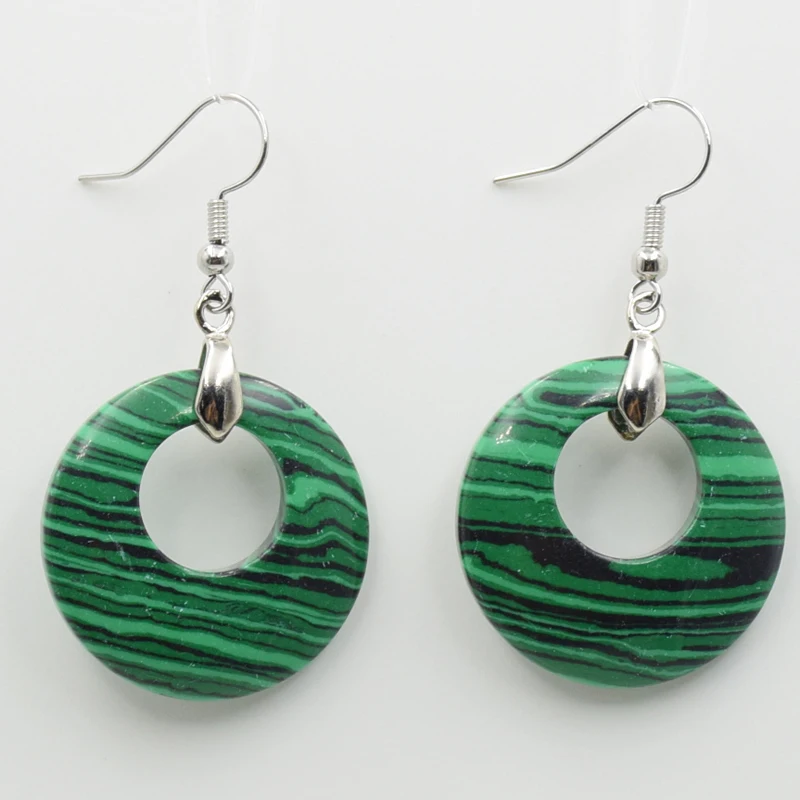 Round Hollow Circle Drop Earrings Natural Amethysts Pink Crystal Turquoises Tiger Eye Stone Women Jewelry Pendant Dangle Earring - Image 5