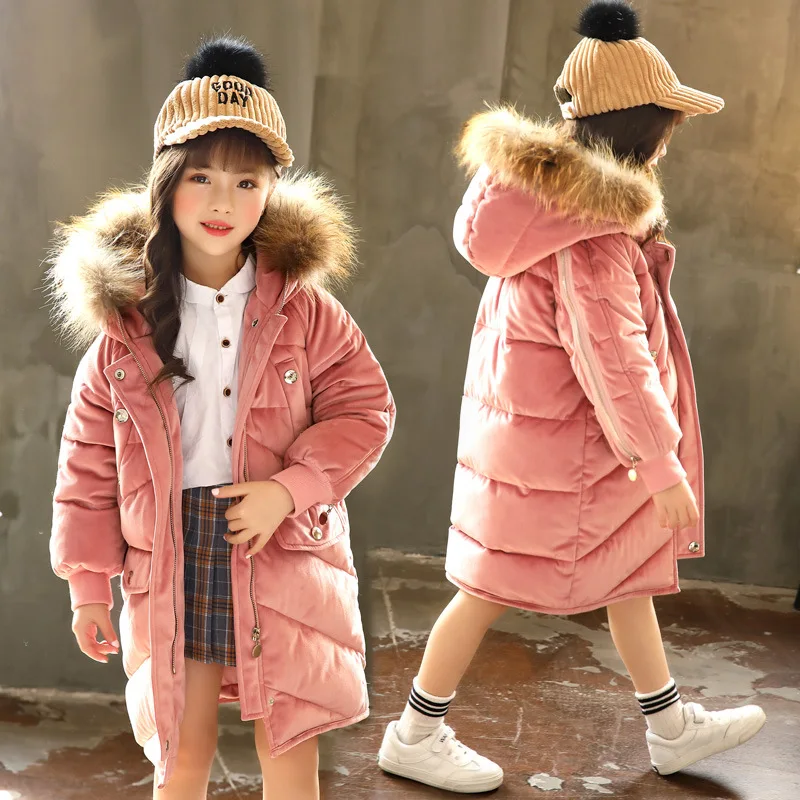 

Dollplus 2019 Long Style Girls Jacket Coats Winter Jacket for Girls Cotton Thicken Fur Hooded Coat Outerwear Children Clothing