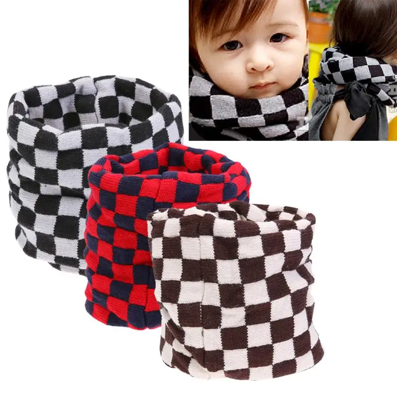 Baby Scarf Knit Wool Plaid Thicken Wool Collar Scarves Boys Girls Neck Scarf Double deck Winter