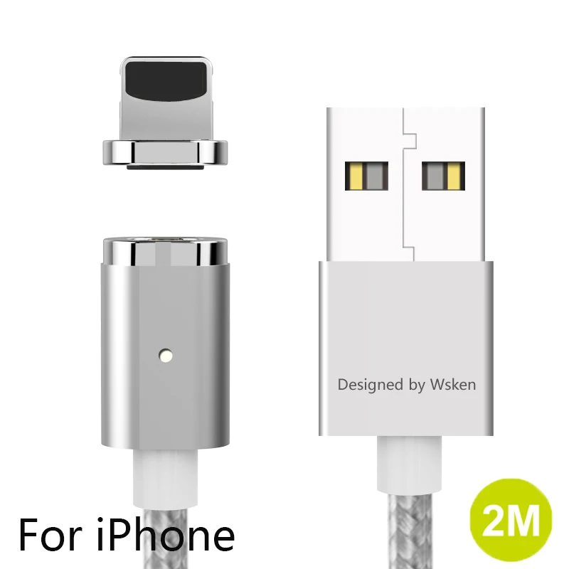 WSKEN Mini 2 Магнитный зарядный Micro USB кабель usb type C Магнитный кабель для iPhone QC 2,0 быстрое зарядное устройство USB C кабель провод USB-C - Цвет: for apple 2m silver