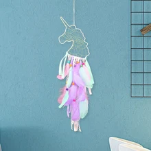 Unicorn Walling Hanging Decor Feather Dream Catcher Handmade Wind Chimes Home Decorations Craft Dreamcatcher Ornament Pendant