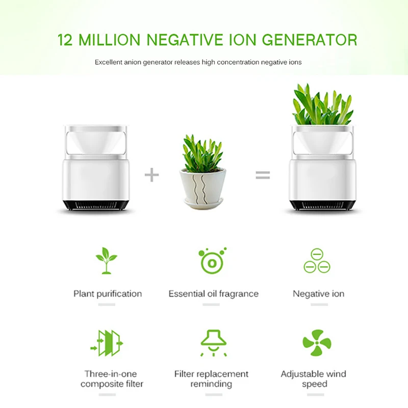 

Fimei Air Purifier Cleaner Desktop Anion Sterilization Negative Ion with Flowerpot Remove Cigarette Smoke Odor Smell Bacteria