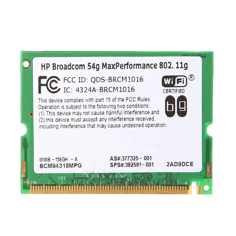 

For HP Broadcom 54G MaxPerformance 802.11g BCM94318 Mini-PCI Wifi Wirelss Card