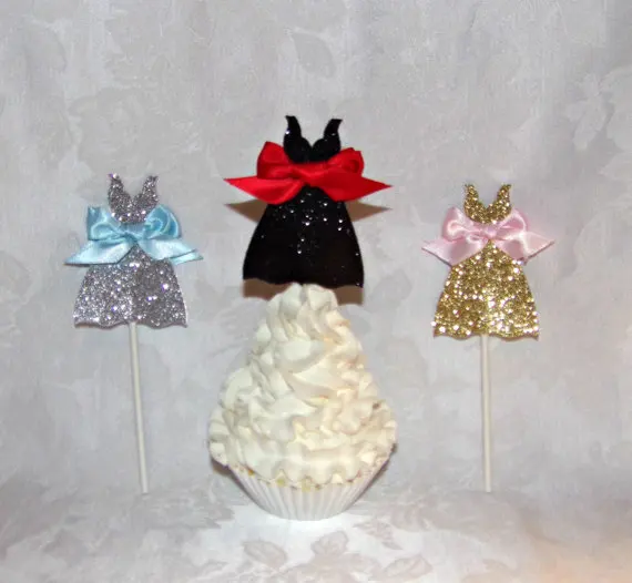 Glitter Dress Shaped Cupcake Toppers Bridal Shower Cupcake toppers