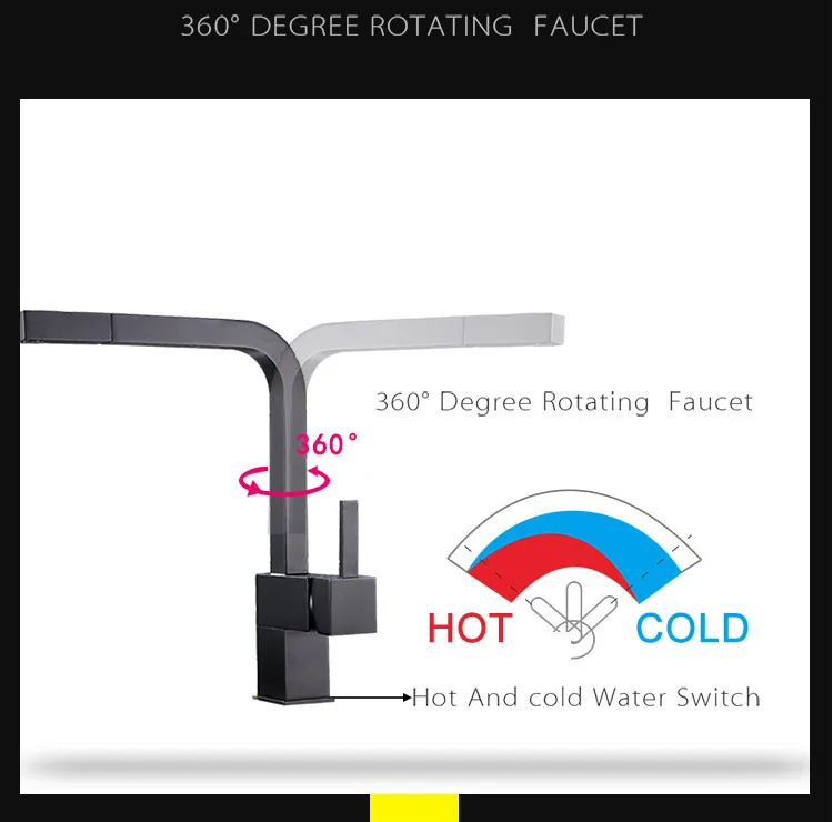Новый черный все медный кухонный кран горячий и холодный Копченый выдвижной кухонный кран смеситель 360 градусов на бортике