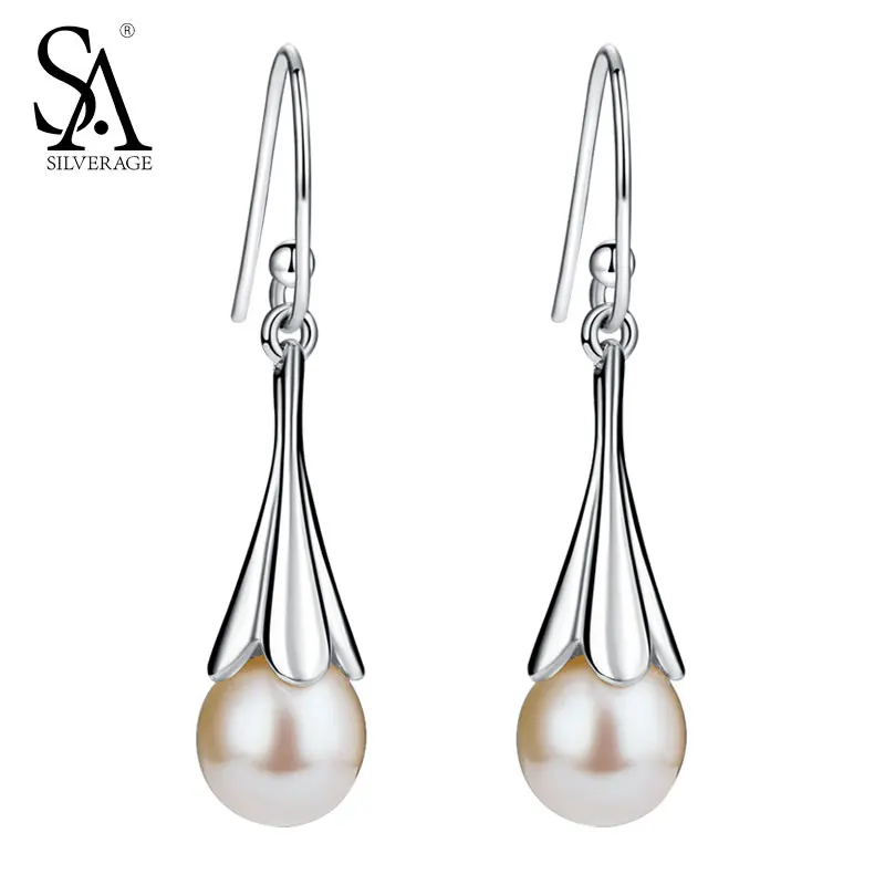 SA SILVERAGE 925 Sterling Silver Earrings For Women Pearl Drop Earrings Fine Jewelry Mother of Pearl Accessories Party Gift 2018