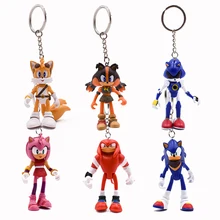 Buy New Arrival Sonic Mini Figure Key Ring 6 Style Cartoon Figures PVC Keyrings 6pcs/set Free Shipping