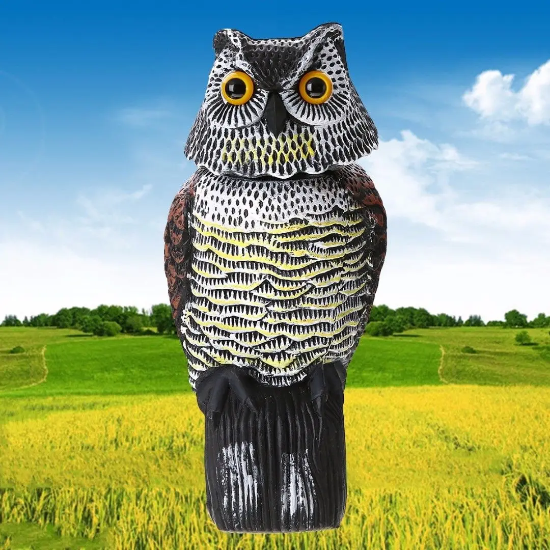 

Large Realistic Owl Decoy Rotating Head Weed Pest Control Model Crow Scarecrow ED Home Decor Figurines