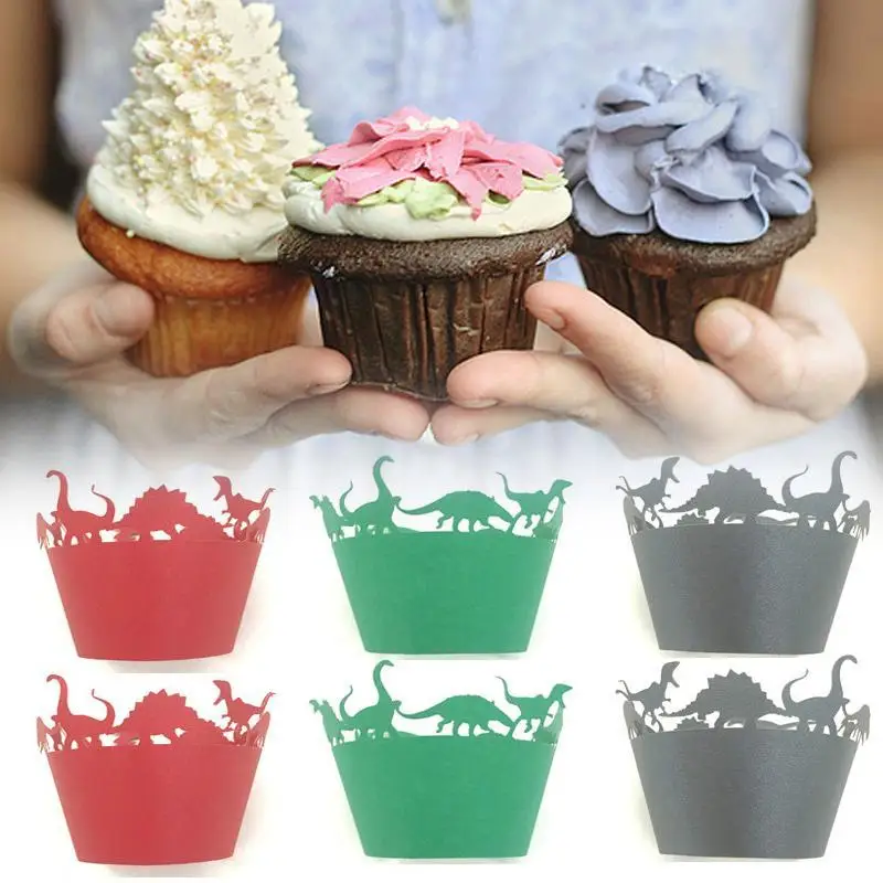12 Pcs Dinosaur Cupcake Wrappers Paper Cake Cup Liner Baking Muffin Box