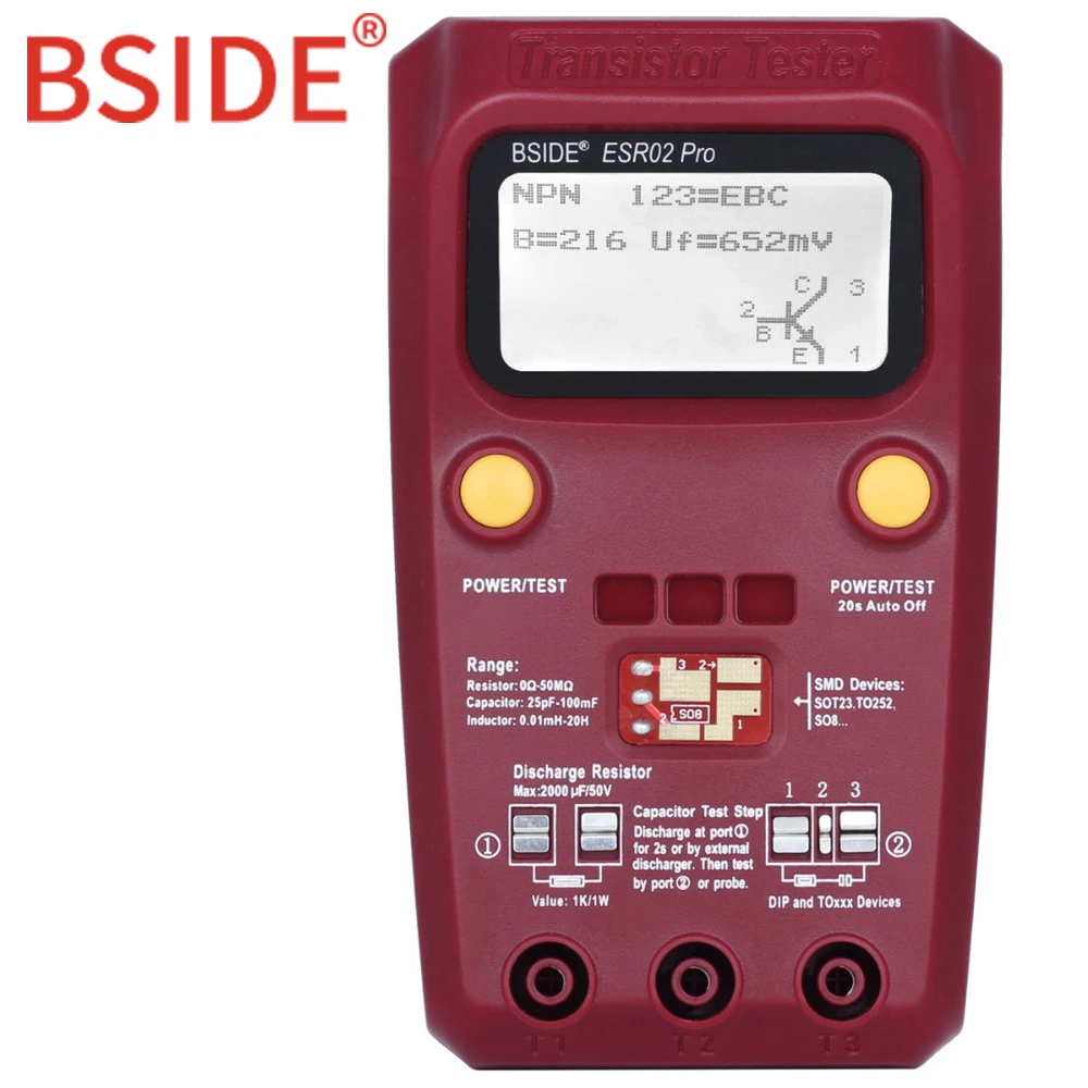 online BSIDE ESR02 PRO Digital Transistor Componentes SMD Tester Diode Triode Capacitância ESR Indutância Multímetro Medidor